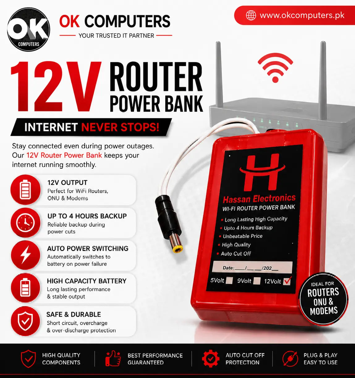 12V WiFi Router Power Bank front view